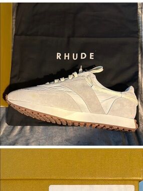 Rhude Men’s Light Beige Suede & Textile Runner with Gum Sole